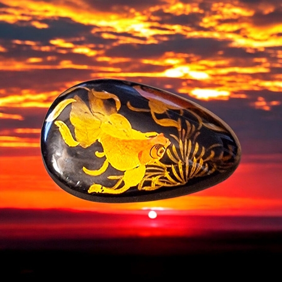 OOAK! Hand Painted Koi Fish On Polished Semiprecious Onyx Stone!